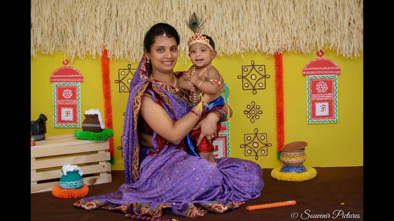 Baby Photoshoot: Little Krishna Baby Photoshoot set making at Home for Janmashtami