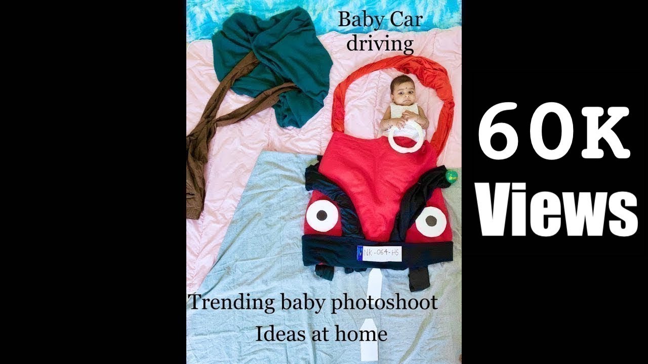 Baby car driving theme photoshoot – Trending baby photoshoot ideas at home #babyphotoshoot