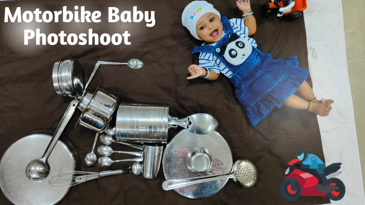 Bicycle theme l Bike baby photoshoot ideas l Motorbike theme at home | bike baby photography at home