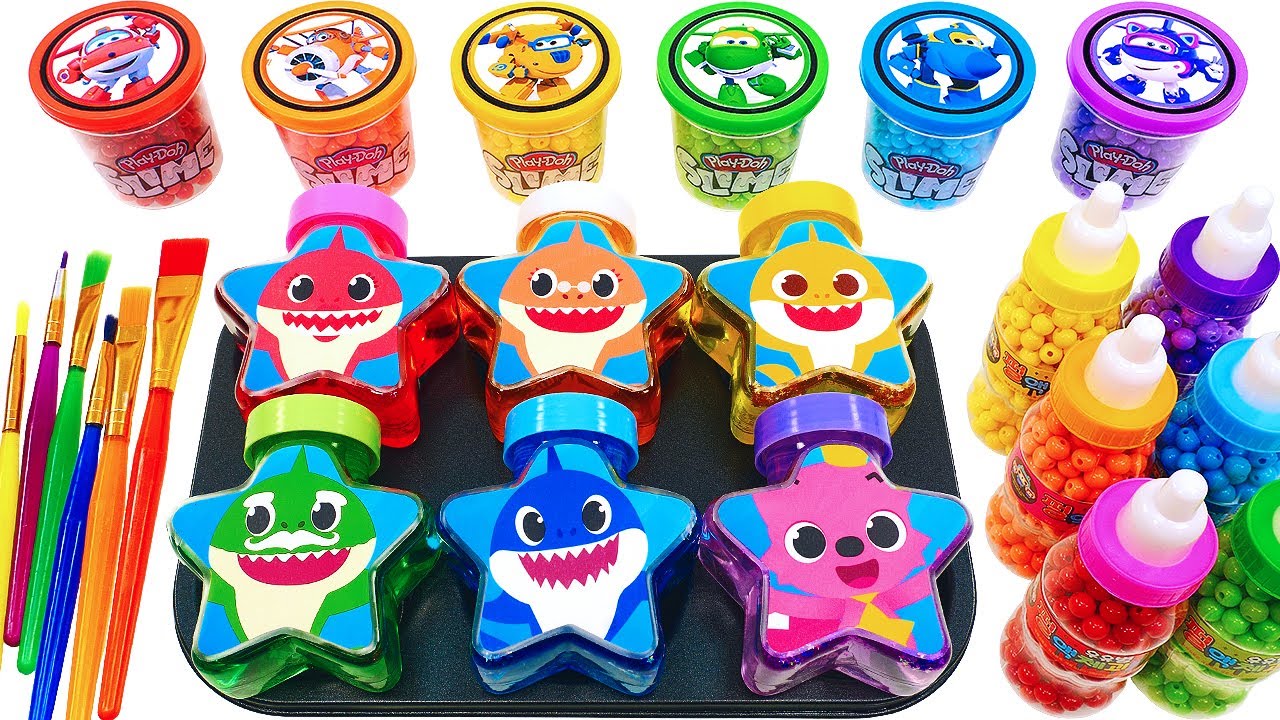 Satisfying Video l DIY How to make Rainbow Star Slime Candy with Baby Shark Family Cutting ASMR #229