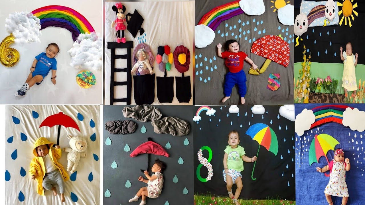 Rainbow theme baby photoshoot ideas |rain theme baby photoshoot |baby monthly birthday photoshoot