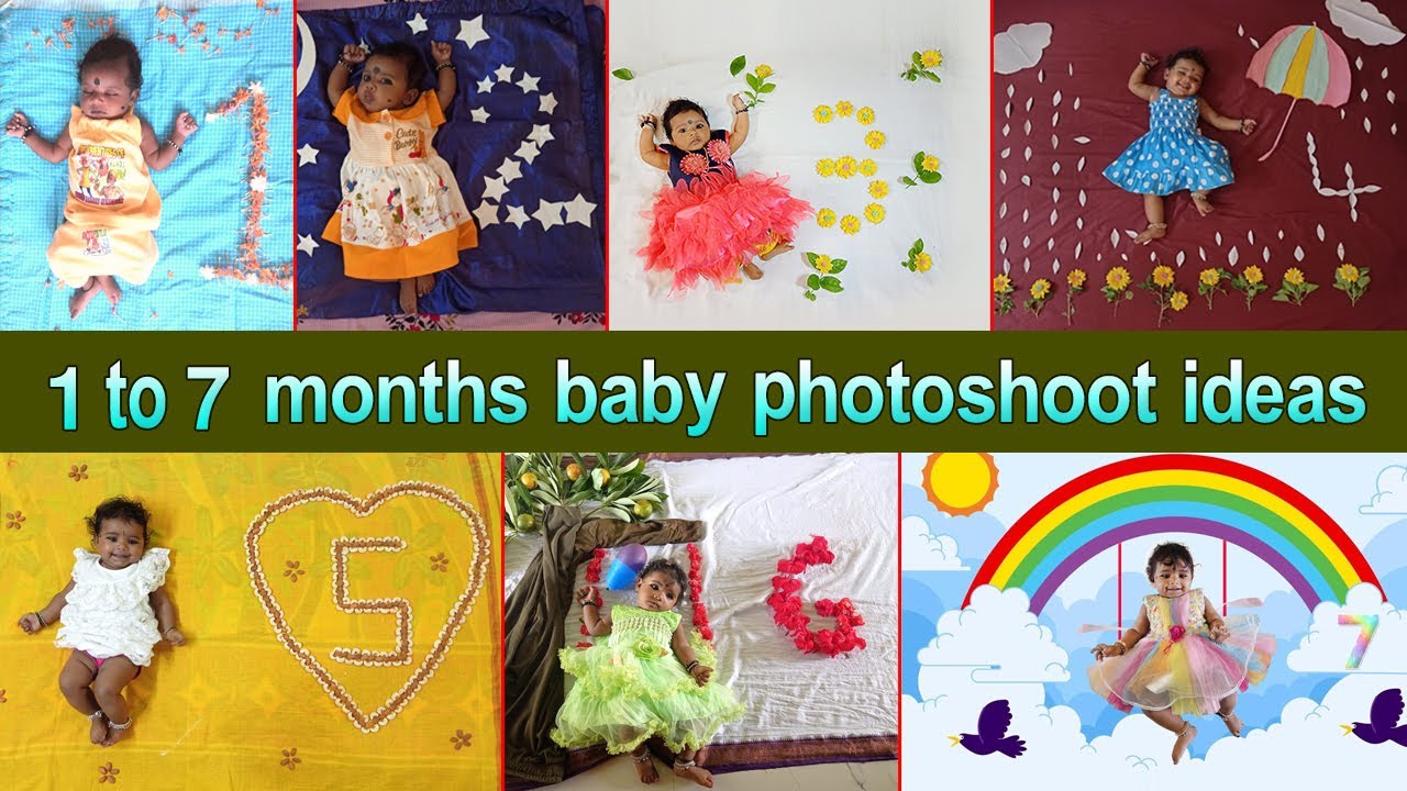 1 to 7 months baby Birthday photoshoot ideas at home | Monthly baby photoshoot ideas