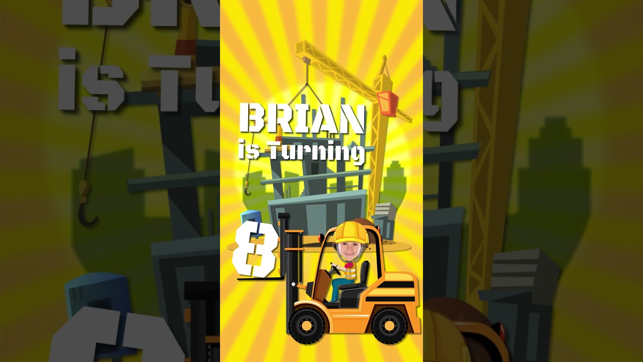 Birthday Video Invitation: Construction theme with the child photo
