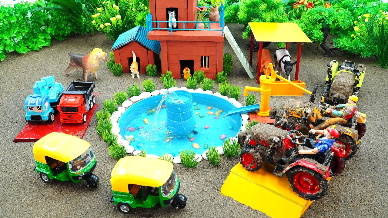 DIY mini Farm Diorama with Aquarium & Car wash | horse house – cow shed | Supply Water for animals