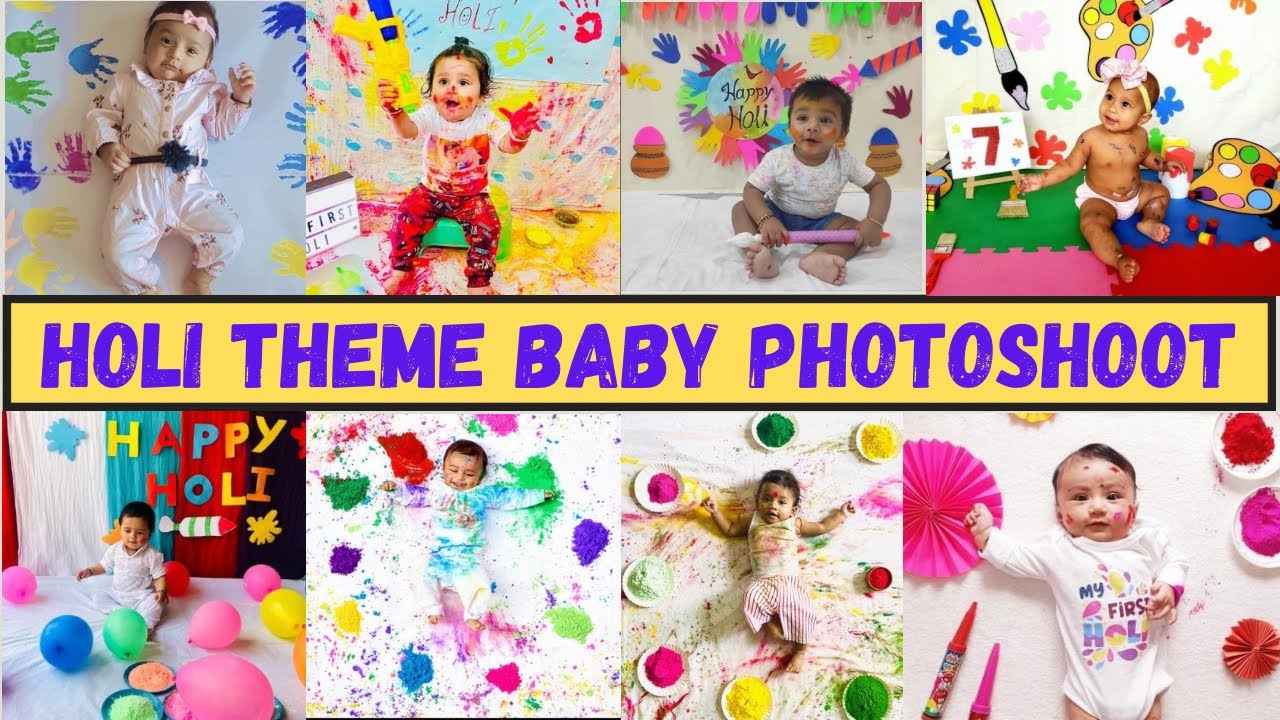 Holi Theme Baby Photo Shoot Ideas at Home | Holi Baby Photoshoot Ideas | Holi Theme Baby Photoshoot