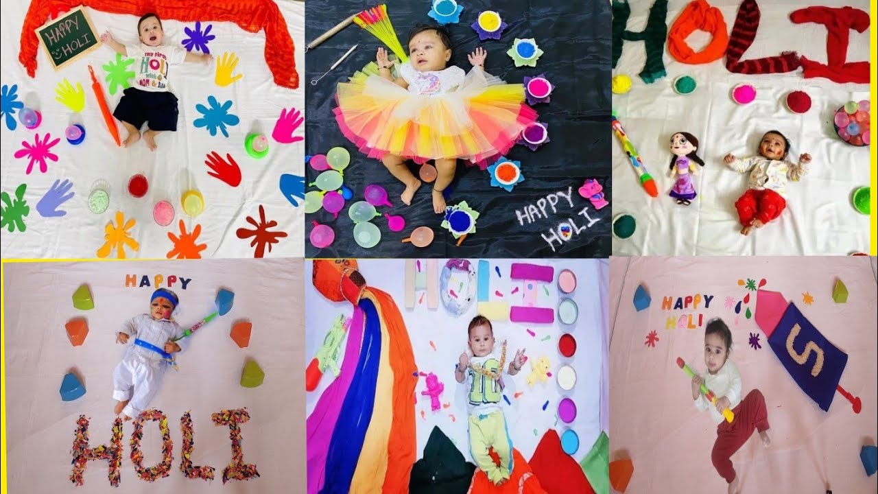 Latest holi theme baby photoshoot|| Dhuleti theme baby photoshoot ideas at home|| Baby holika theme