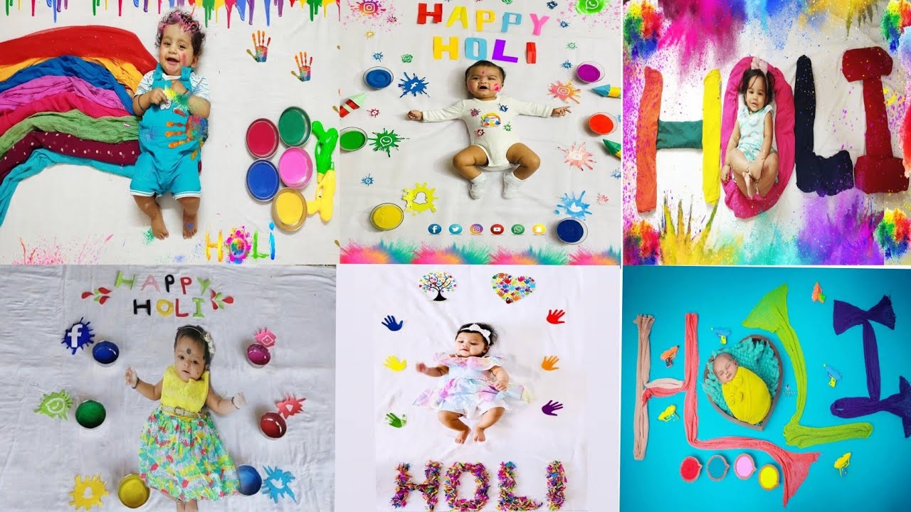holi theme baby photoshoot at home|Baby holi theme photoshoo|latest 2022 holi theme baby photoshoot