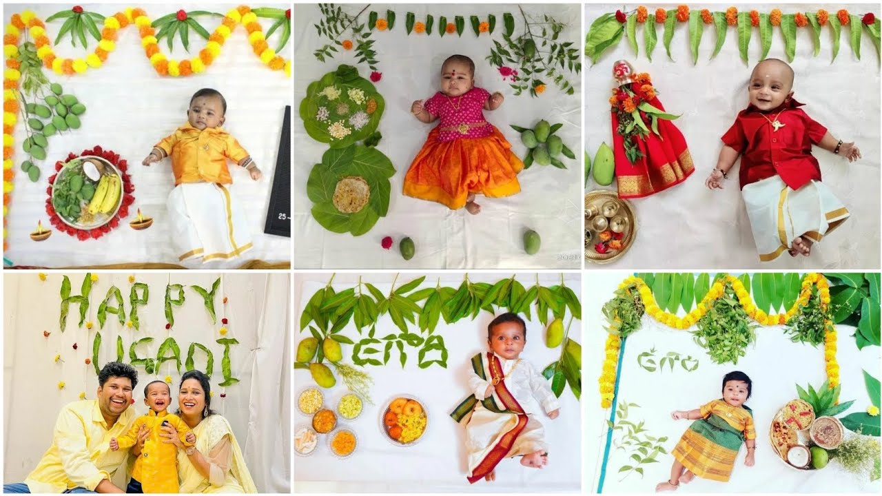 latest ugadi theme baby photoshoot ideas at home 😍