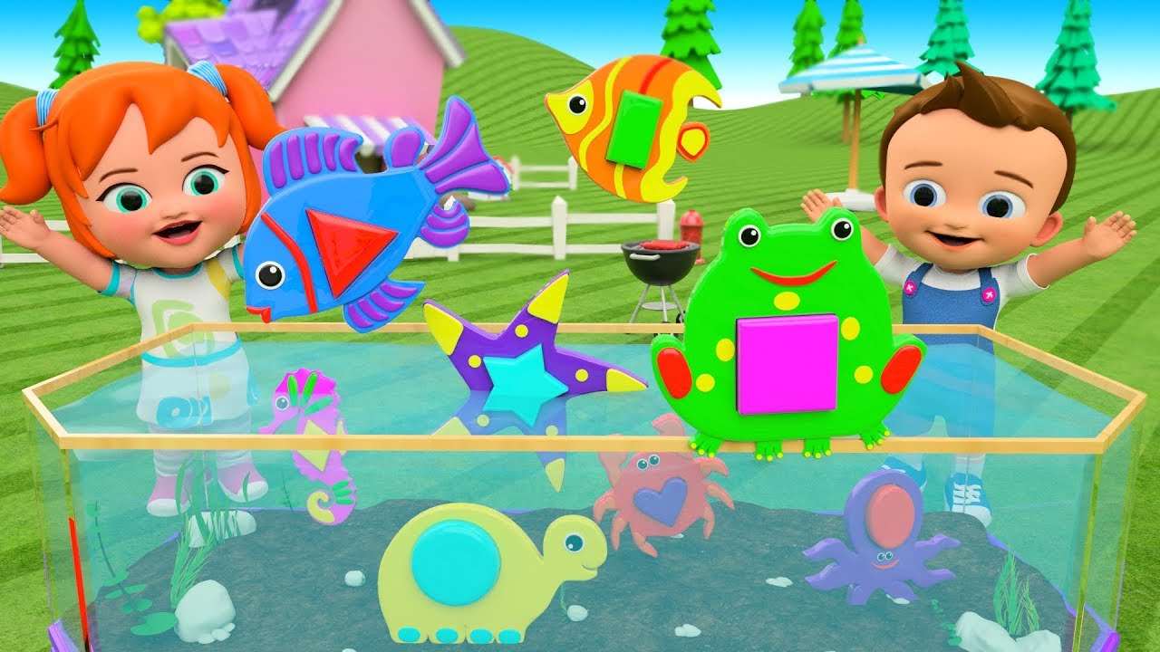 Little Babies Fun Play Learning Shapes for Children with Aquarium Sea Animals Shapes Toys 3D Kids