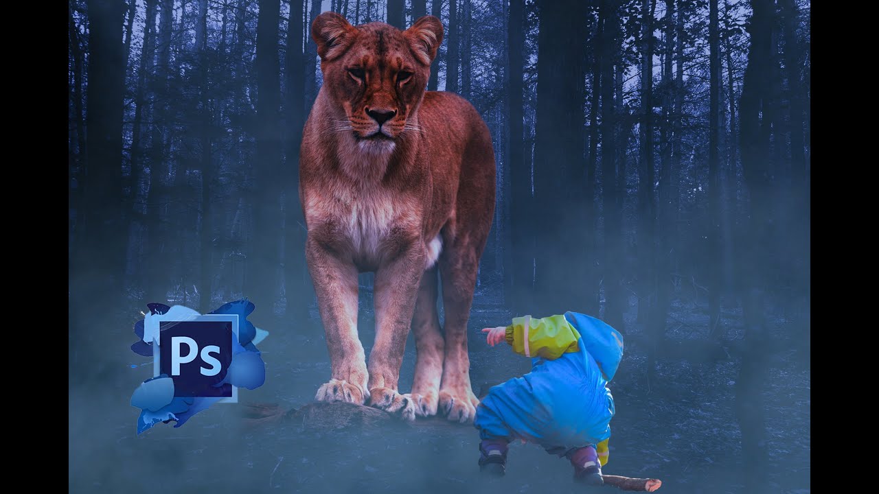 #Photoshop Tutorial | Kid VS Lion In Jungle Photo-Manipulation