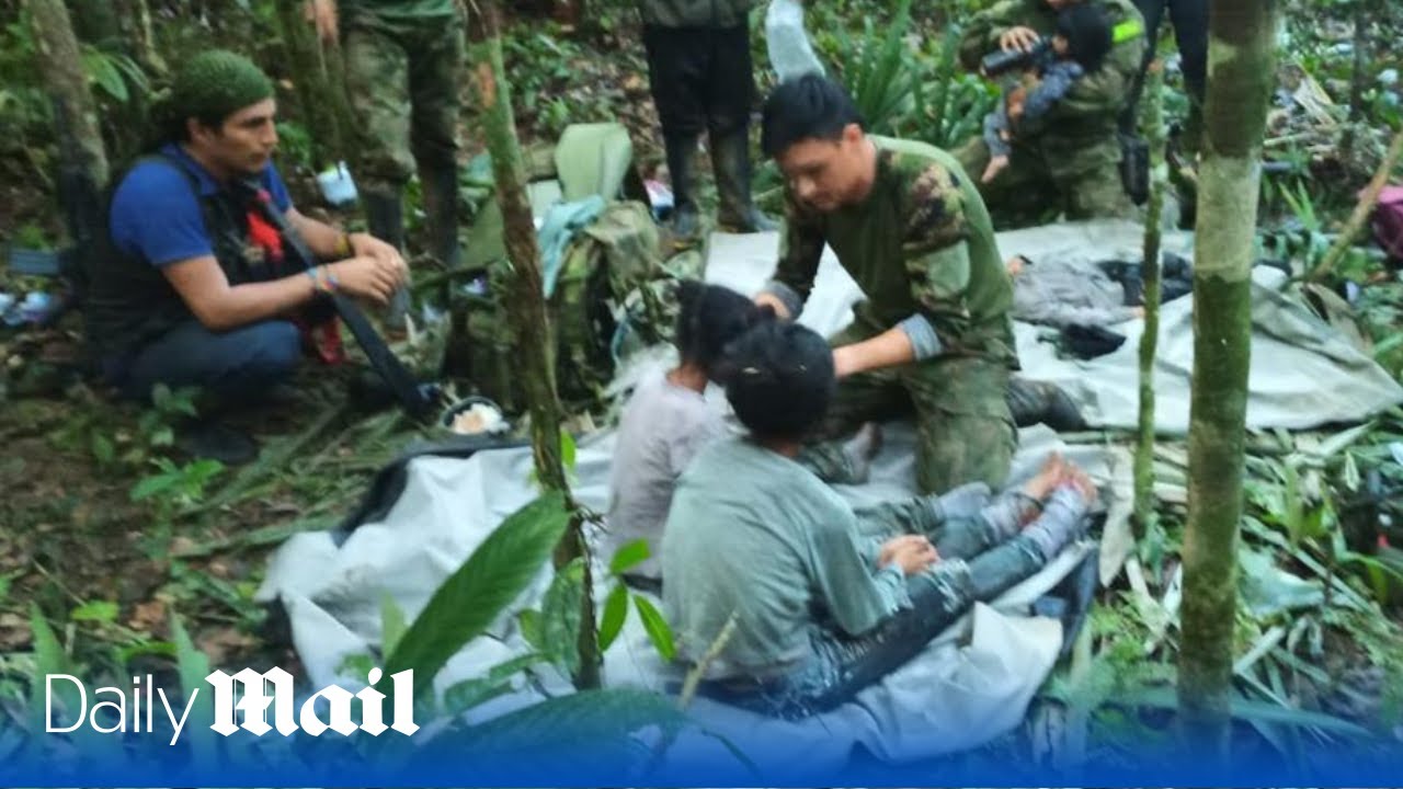 Moment children found alive in Colombian jungle 40 days after surviving plane crash