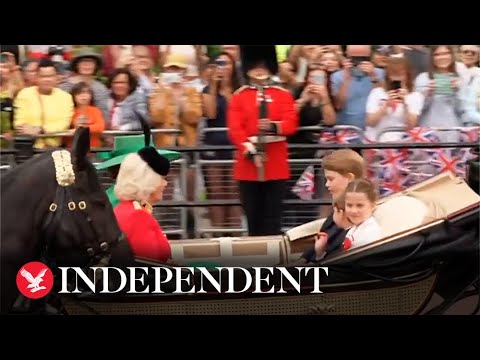 Trooping the Colour: Princess of Wales, Queen Camilla and Royal children ride on carriage