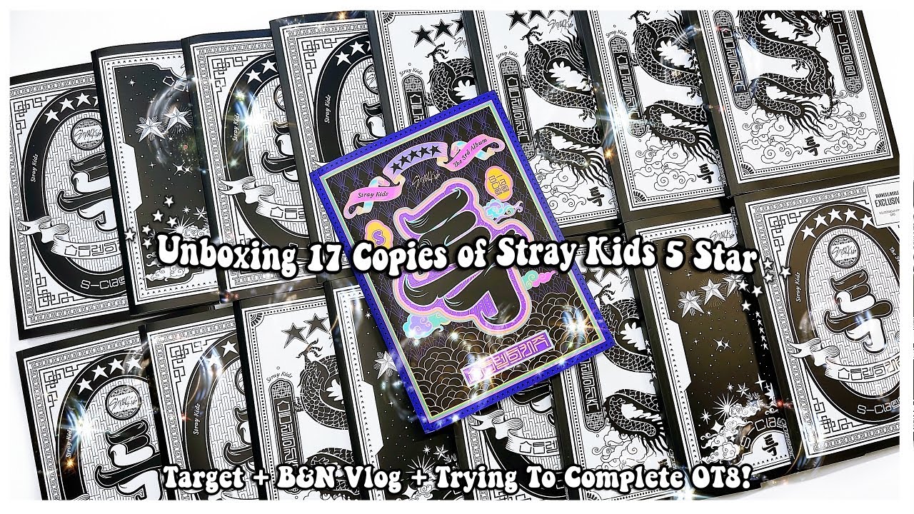UNBOXING 17 COPIES OF STRAY KIDS 5 STAR ✰ Target and B&N Vlog + Trying To Complete OT8