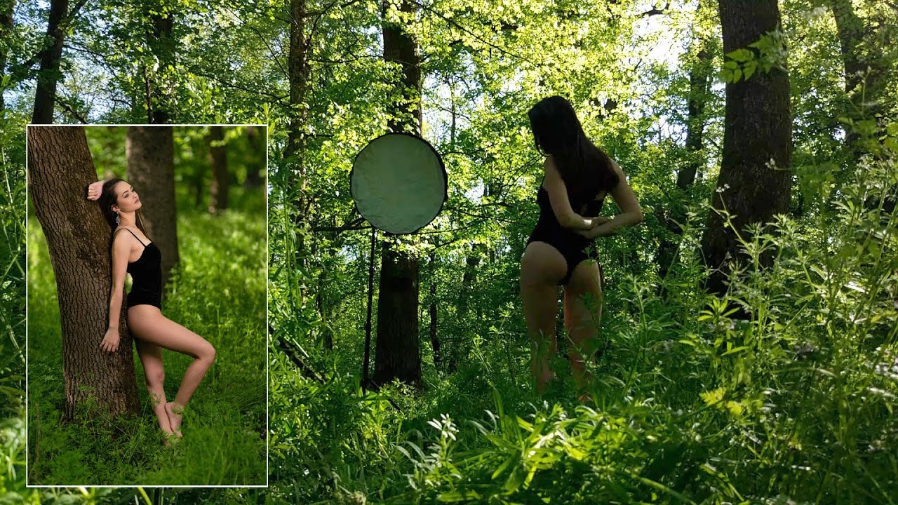 Body portrait  in the wood behind the scenes with one Godox AD200
