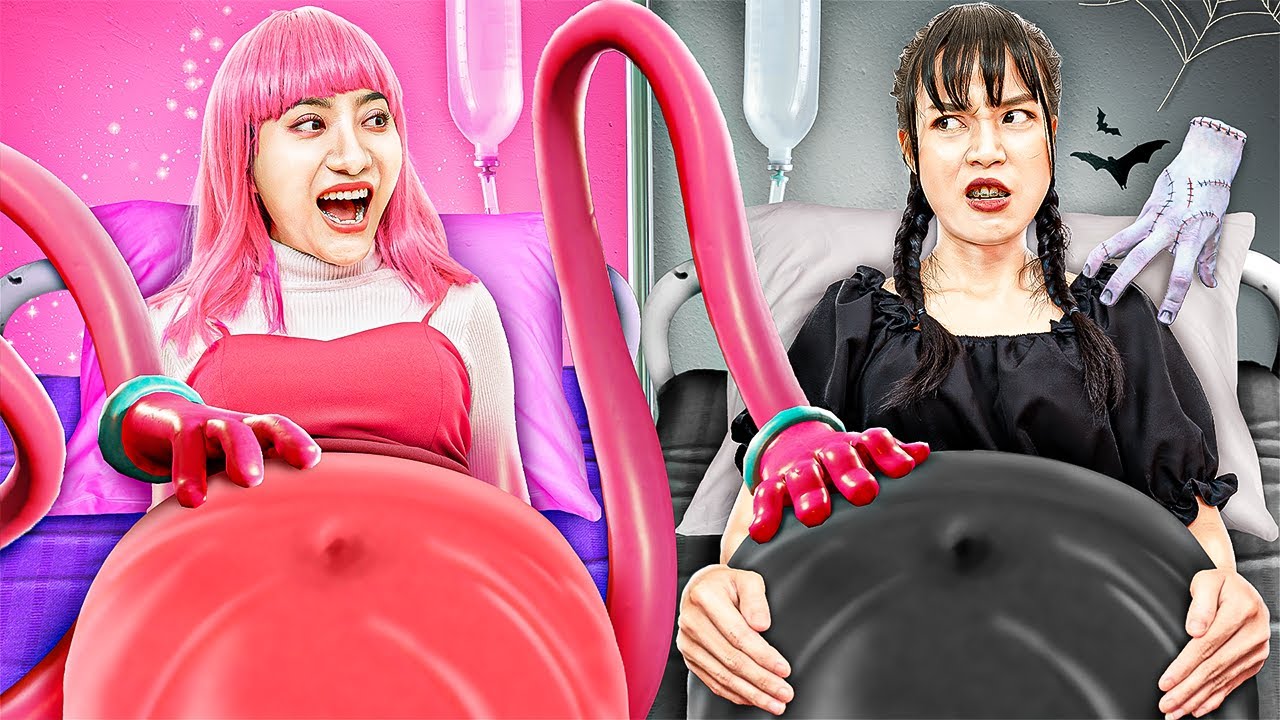 Pregnant Wednesday Addams vs Pregnant Mommy Long Legs – Funny Stories About Baby Doll Family