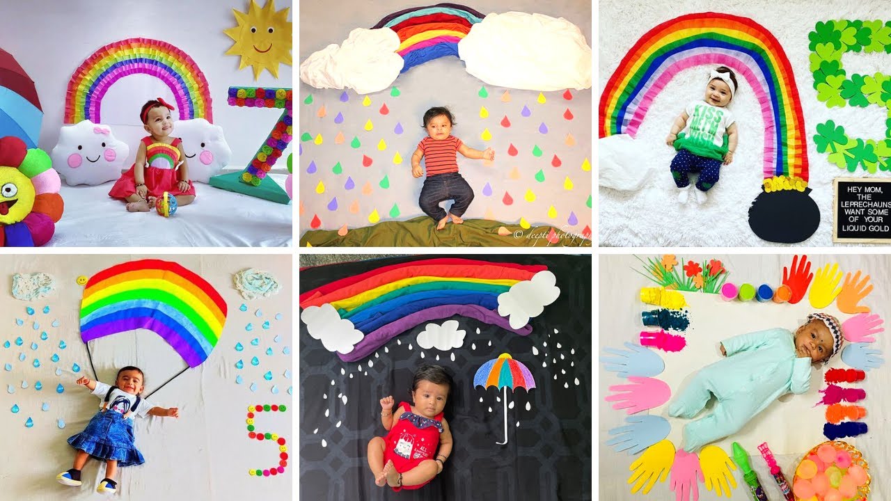 Rainbow Theme Baby Photoshoot Ideas-Baby month by month pictures- baby monthly birthday photoshoot