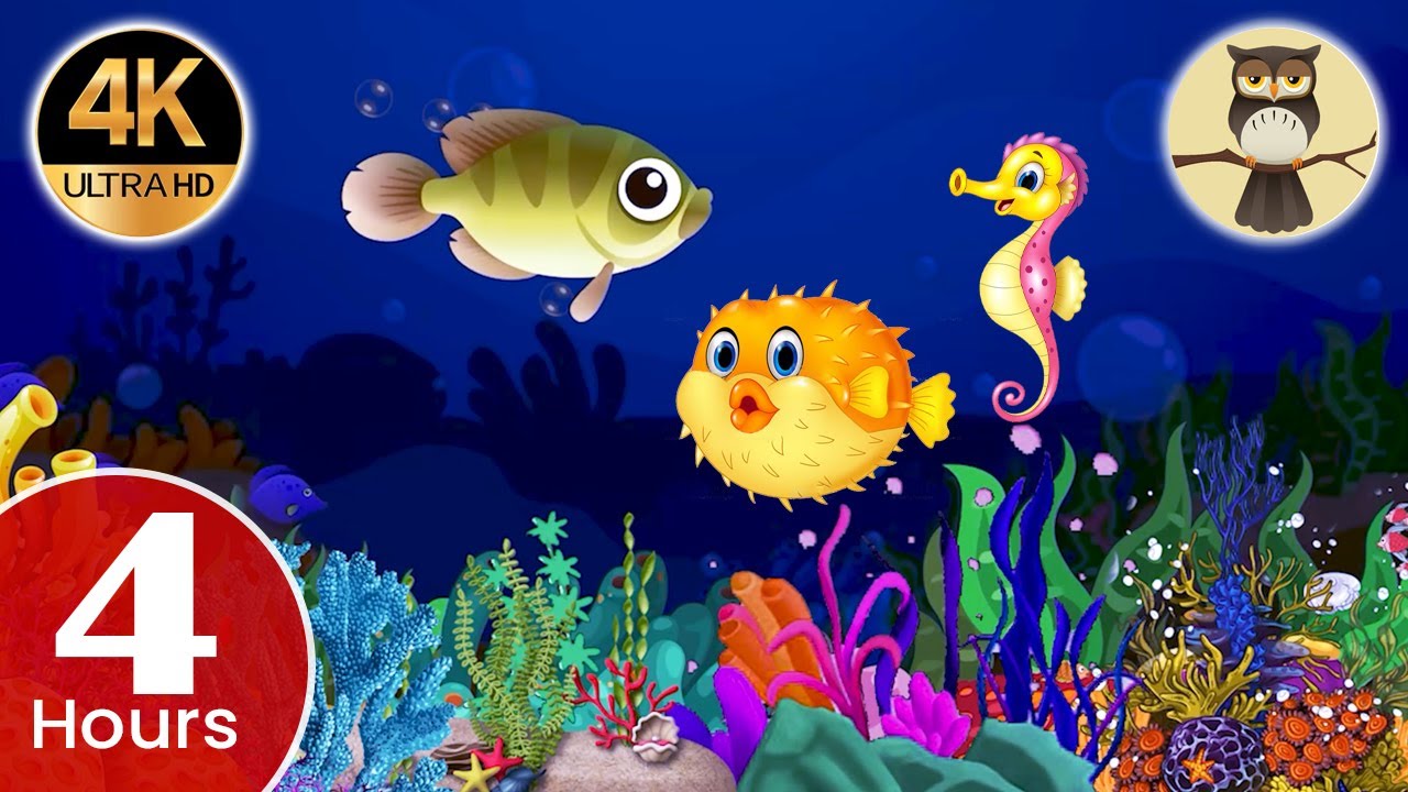 4 Hours Lullaby for Babies To Go To Sleep | nursery rhymes | Aquarium Fish | Sleep & Relaxing music