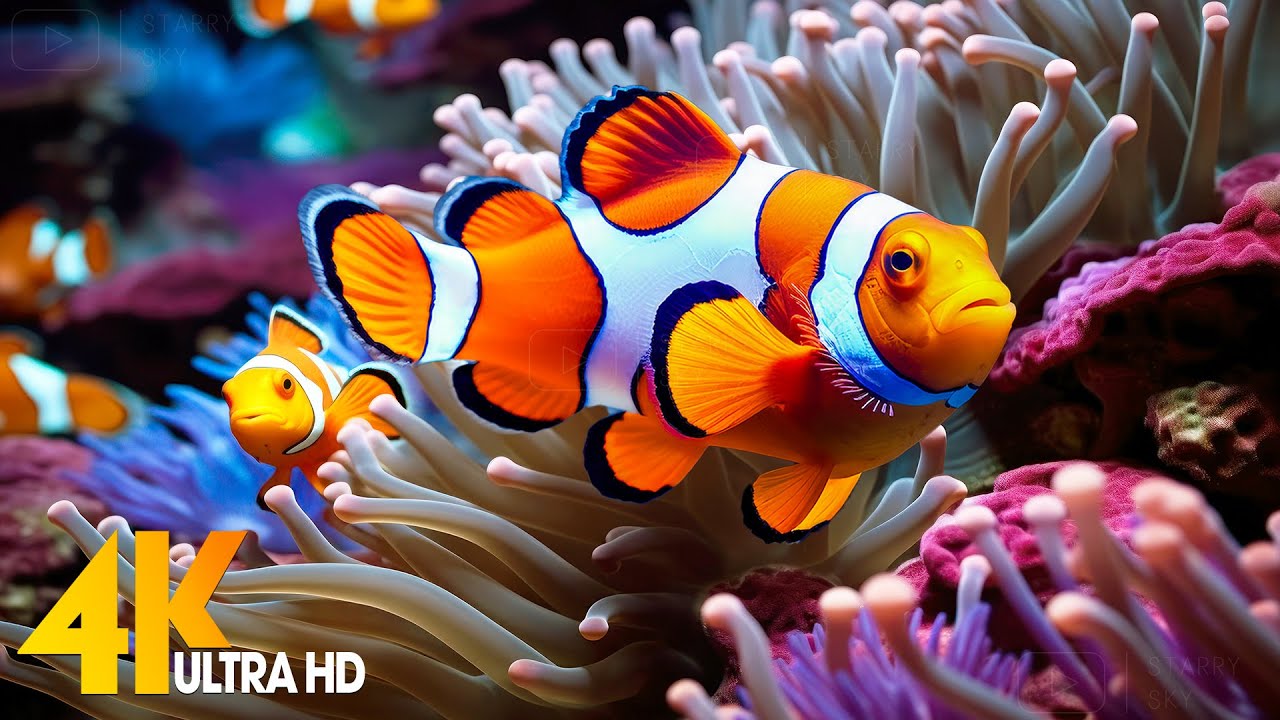 Aquarium 4K VIDEO (ULTRA HD) 🐠 Beautiful Coral Reef Fish – Relaxing Sleep Meditation Music #72