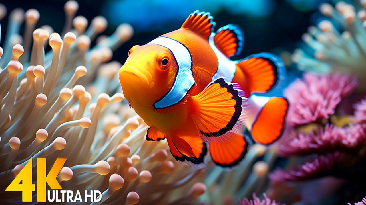 Aquarium 4K VIDEO (ULTRA HD) 🐠 Beautiful Coral Reef Fish – Relaxing Sleep Meditation Music #141