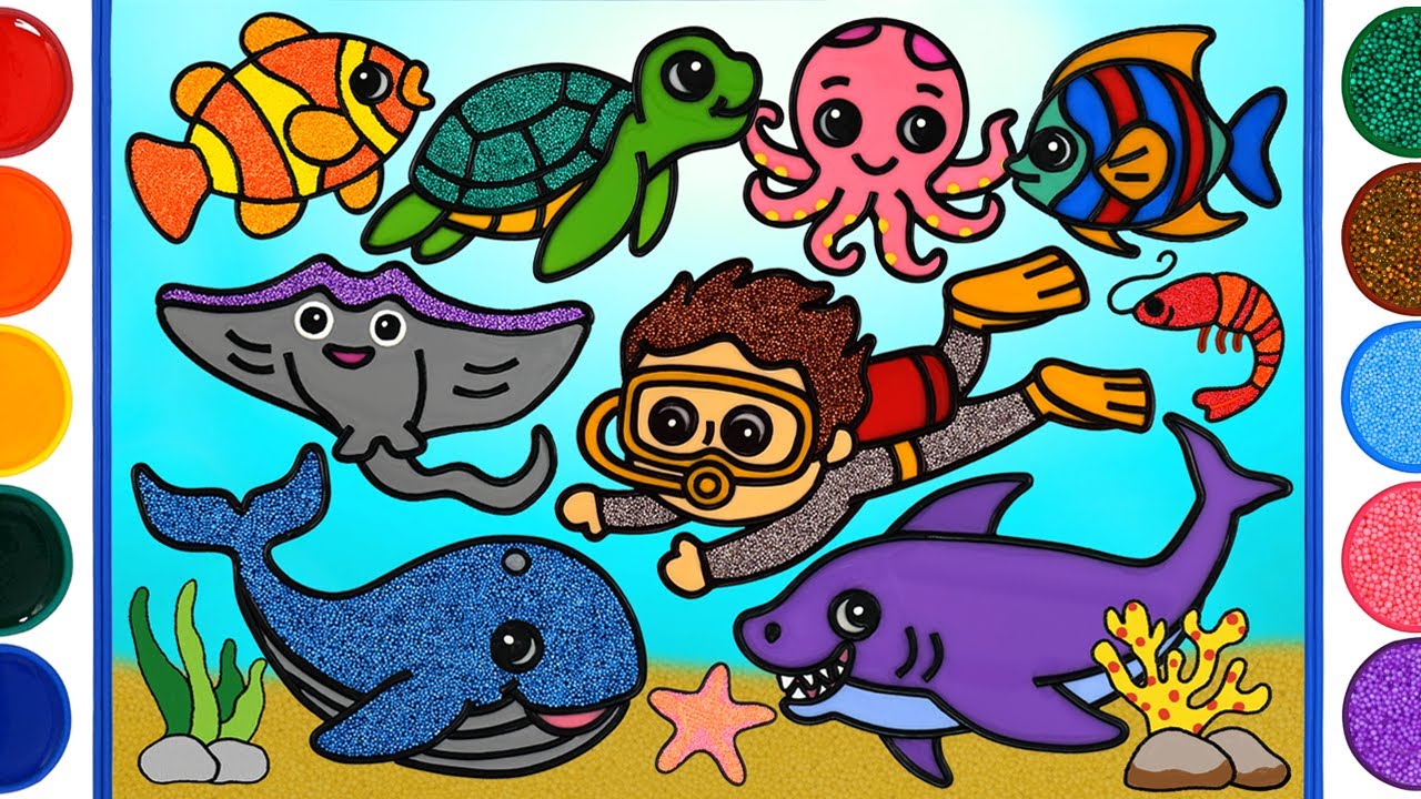 Aquarium, Sea Creatures Jelly Painting for Kids, Children | Clay drawing, Coloring Shark