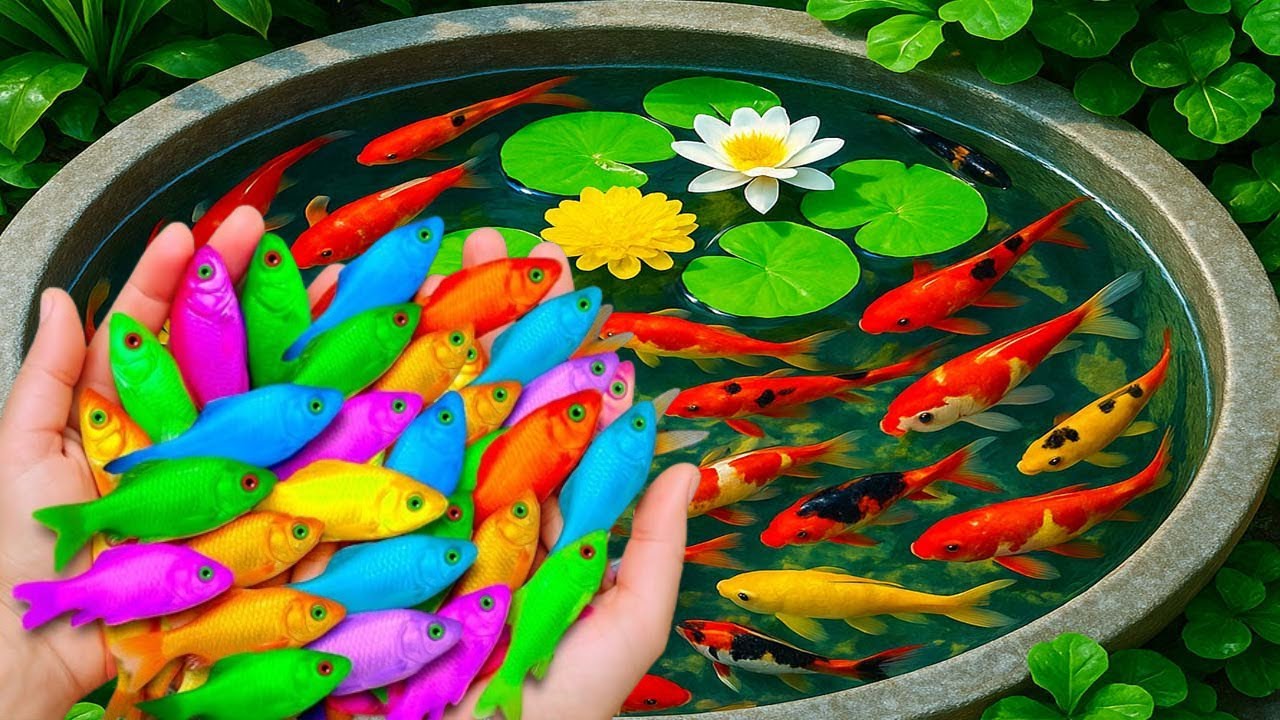 Catch beautiful aquarium fish in small pond baby turtles, eels,koi, nemo fish,red carp@urifishinguk