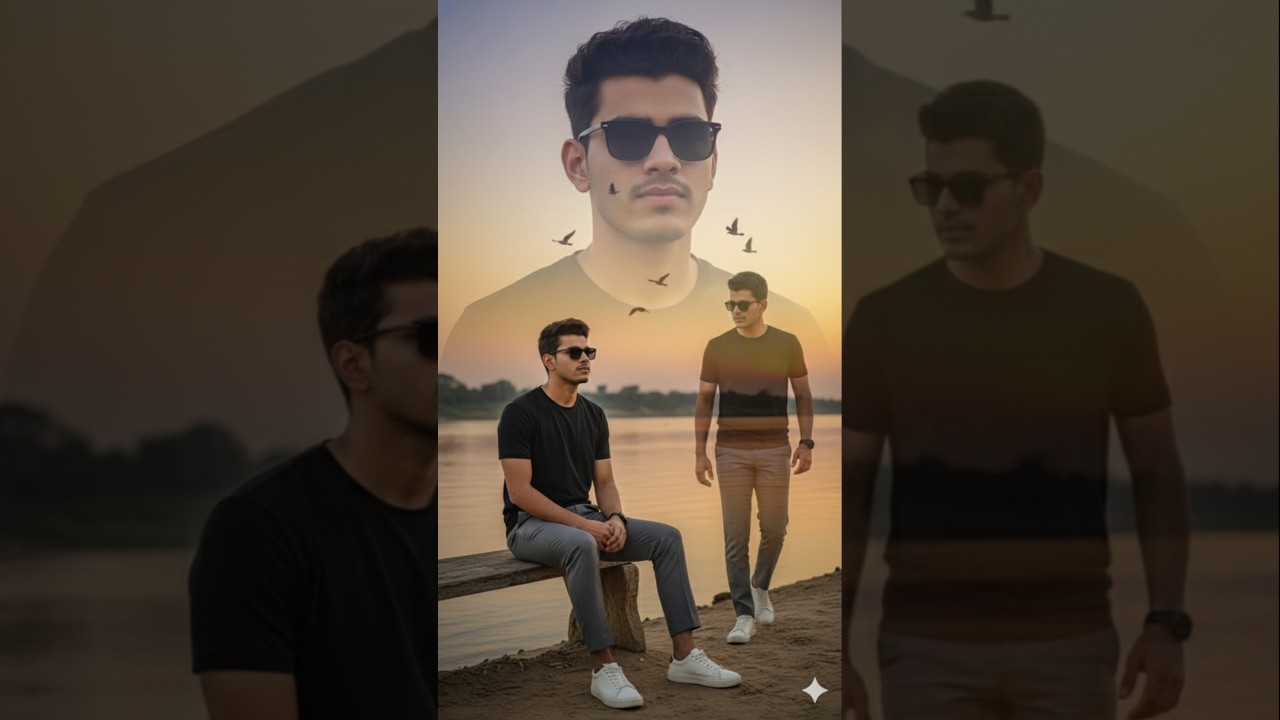 🔥4k  Double Exposure Portrait Editing | River Sunset Photo Editing Tutorial | #shorts #youtubeshorts