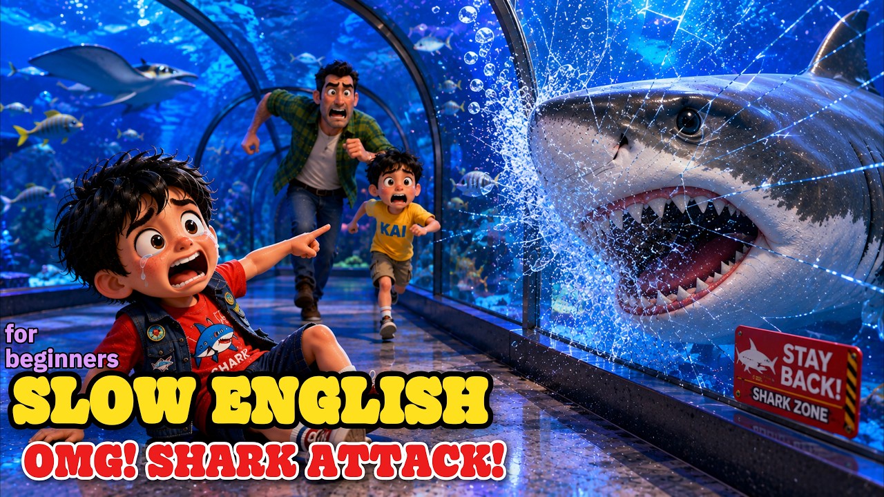 A Giant Shark Charged At Kobi’s Glass! Then This Happened! | Slow English Listening Story (A1-A2)