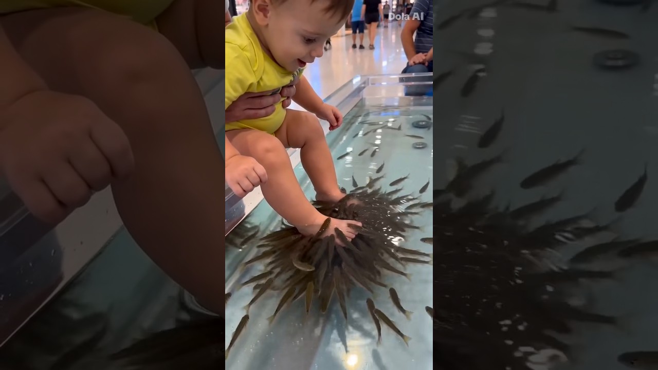 Baby meets first time fish spa reaction so funny 🤣 #baby #funny #shorts