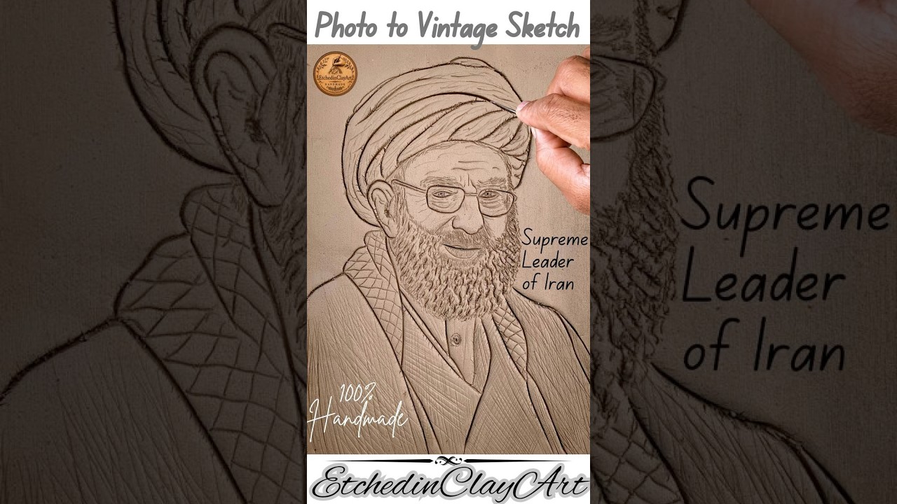 Photo to Sketch: Ayatollah Ali Khamenei’s Portrait on Clay | Handmade Vintage Sketch Art #shorts