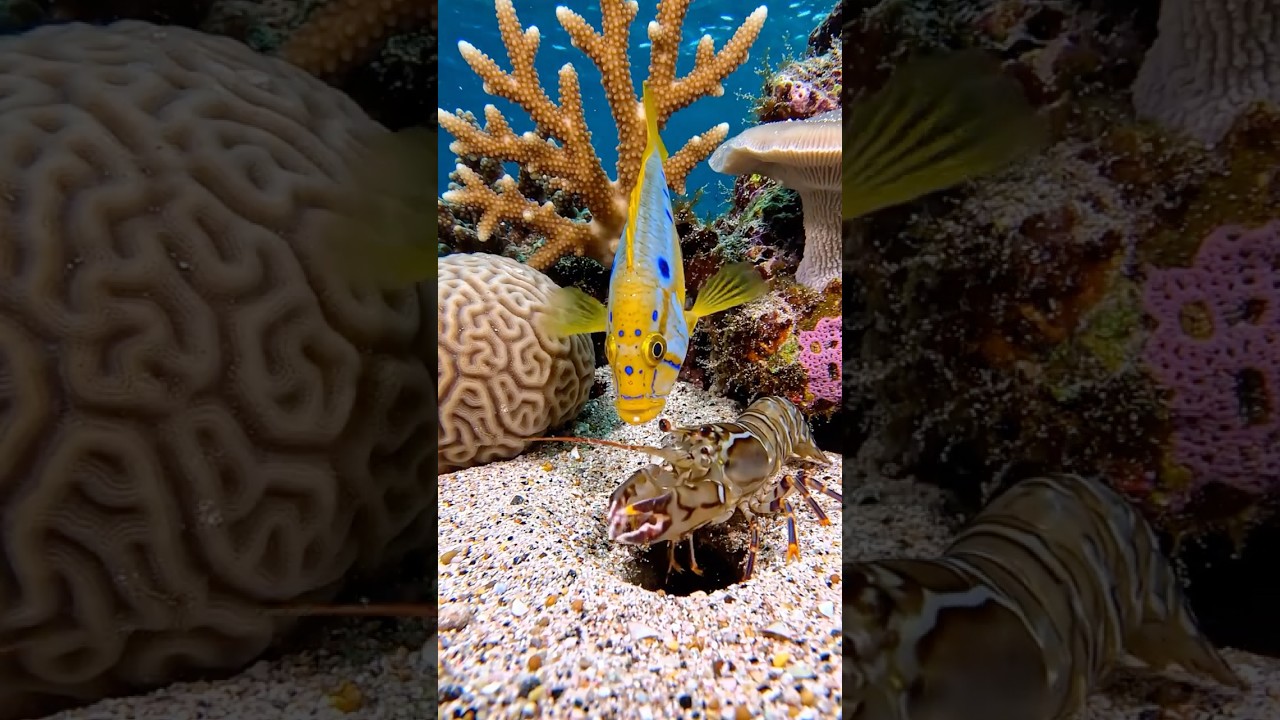 Yellowhead Jawfish Found A Snapping Shrimp In A Hole Then Emerged #shorts