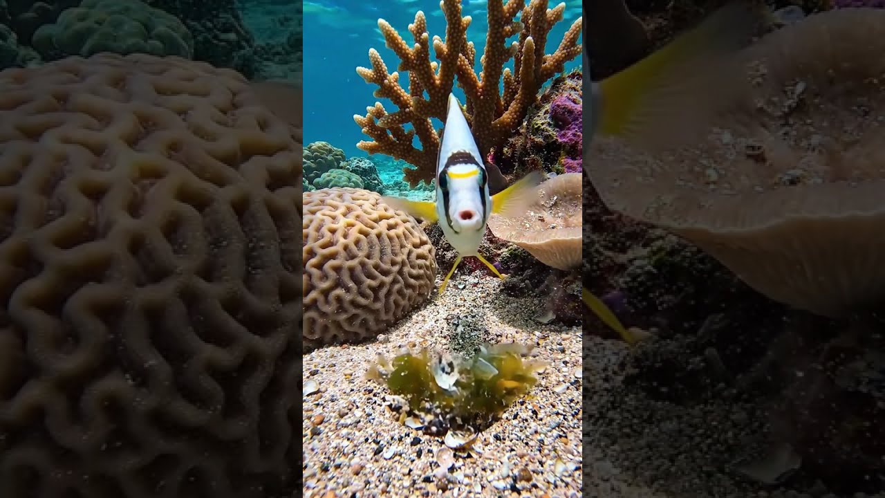 Copperband Butterflyfish Found A Tulip Cone Snail In A Hole Then Emerged #shorts